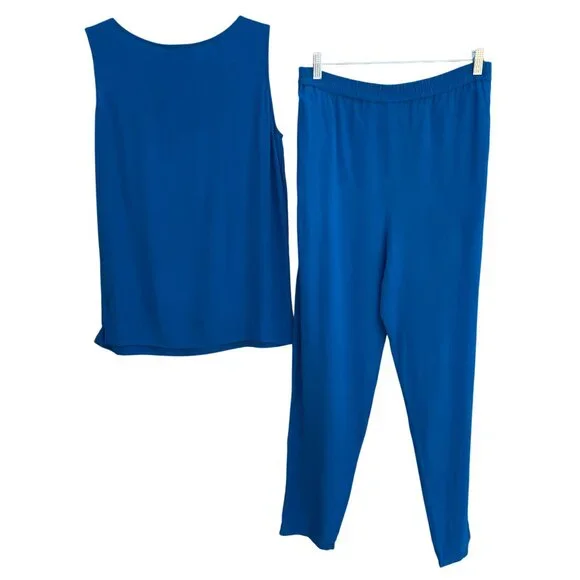 Diane Von Furstenberg Silk Assets Blue All Silk Sleeveless Tank Top Pants Set XS - Picture 6 of 12